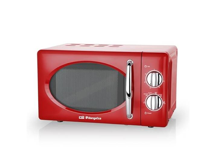 Orbegozo MI2020 - Mikrowelle mit 20 Liter Kapazität, 6 Leistungsstufen, Timer bis zu 30 Minuten, Vintage-Design, 700 W, Stahl, Rot