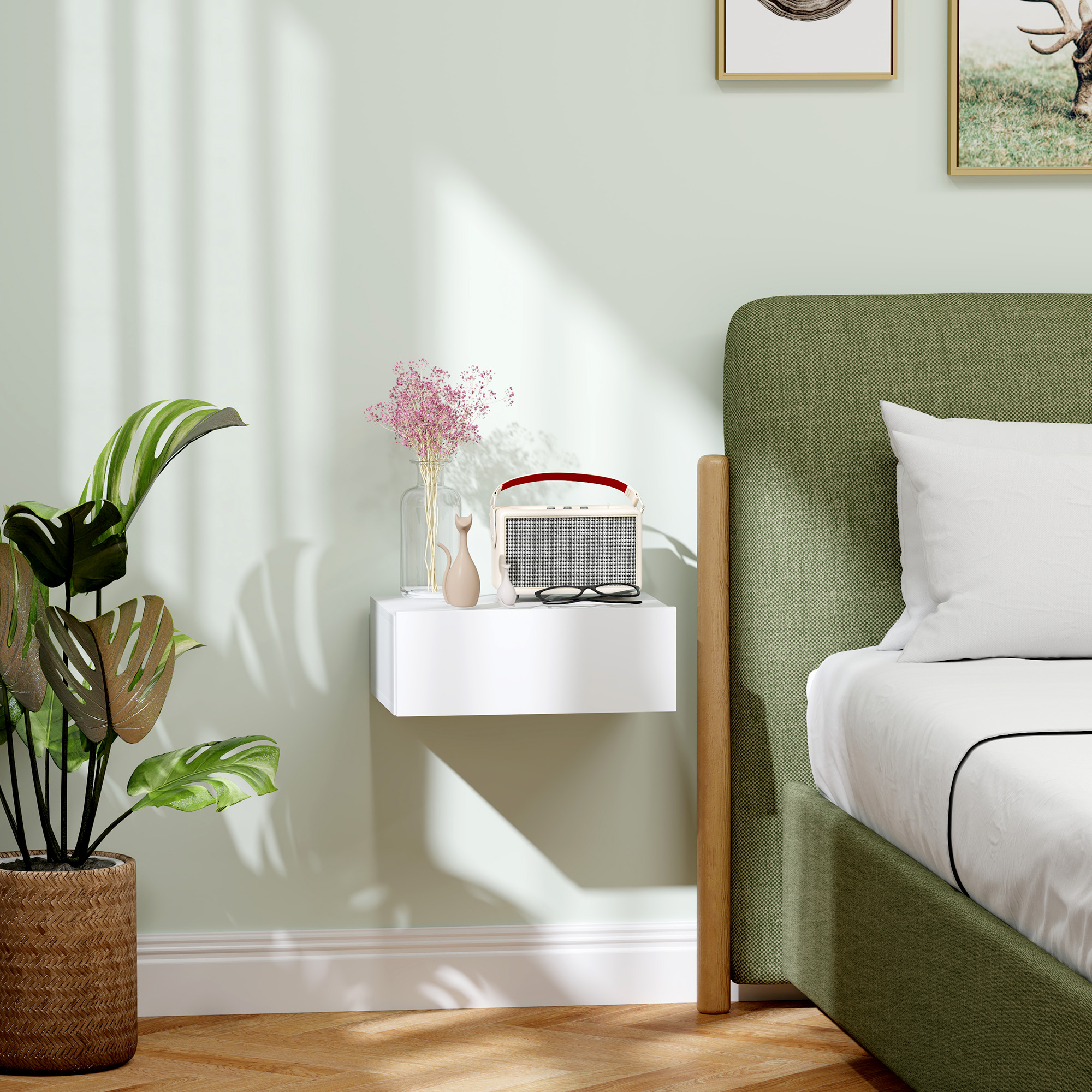 Homcom Comodino Sospeso Moderno camera da letto con Cassetto, in Legno, 40x30x15 cm, Bianco Aosom Italy