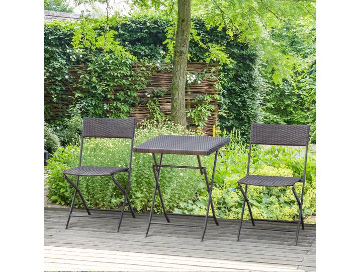 Outsunny Ensemble Jardin Résine Tressée Table+Chaises Noir