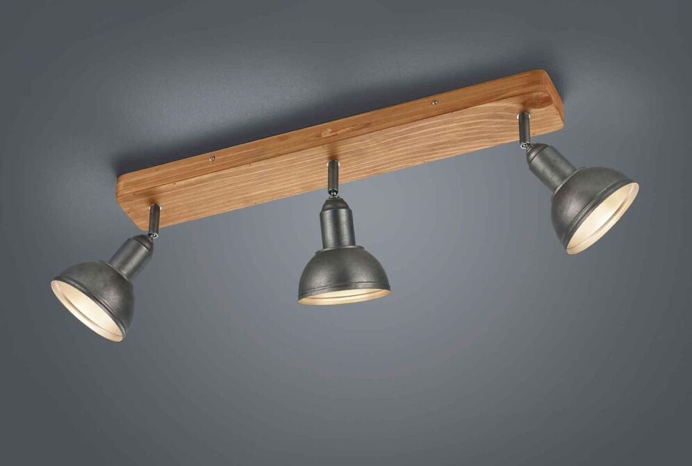 Trio Lighting Plafonnier/applique 3xe14 nickel antique et bois clair Argenté 58x20x11cm