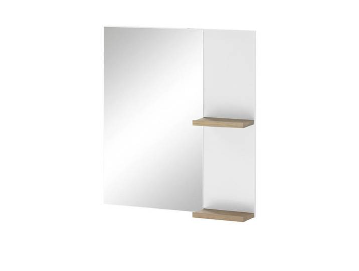 Furn.Design Badspiegel weiß Lack Hochglanz, Eiche, Badspiegel mit Ablage 60 x 65 cm, Weiß Hochglanz, Eichefarben, Rechteckig, 60x65x12 cm, Spiegel, Wandspiegel