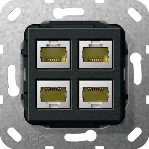 Gira Netzwerkdose Modular Jack 569810, Unterputz, 4 x RJ45 / Keystone, mit Abdeckung schwarz matt, Cat.6A