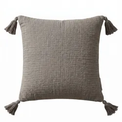 DEKOKISSEN Musselin grau mit Quasten, 45/45 cm