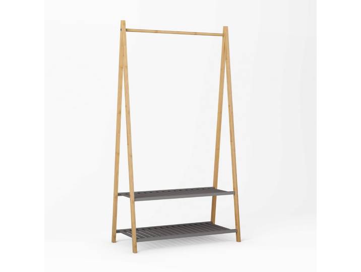 Portant à Vêtements en Bambou 150cm - Penderie Naturelle avec 2 Niches
