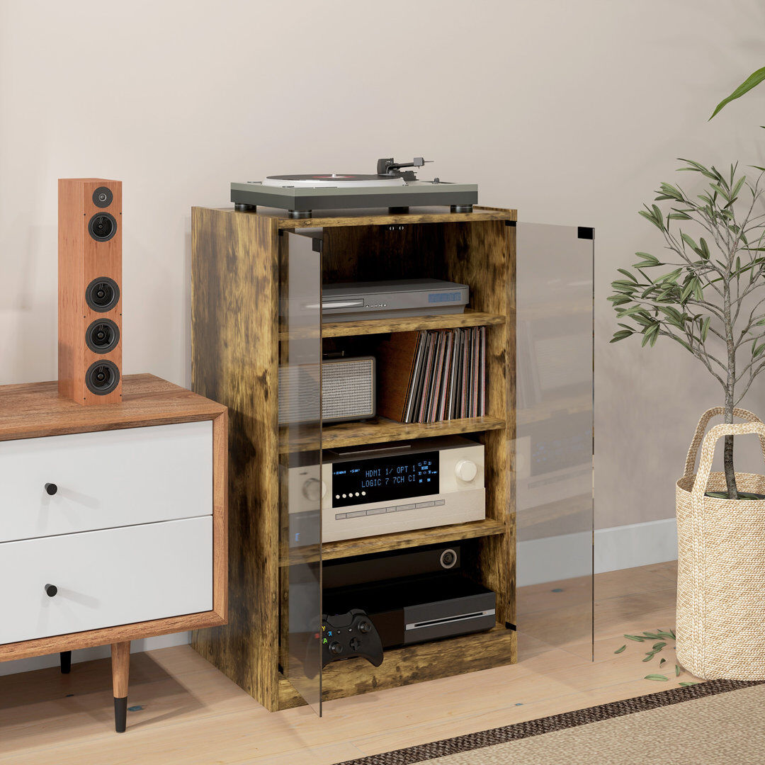 Brambly Cottage 4-Tier Hi-Fi Stand with Adjustable Shelves, Rustic Brown Brown Wood 24"