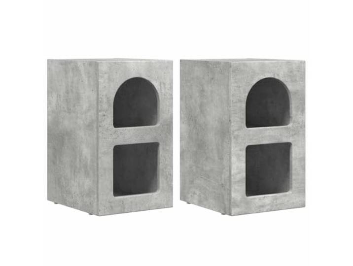 KUPTYERFG Nachttisch 2er Set Betongrau 29,5x33,5x50cm Holzwerkstoff Kompakter Beistelltisch im modernen Beton-Look mit offenen Fächern für Ordnung neben dem Bett im Schlafzimmer.