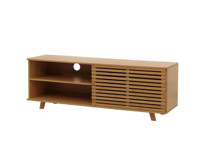 MCW Tv-Rack Braun, Holz, Bambus, 140x50x40 cm, Wohnzimmer, TV Möbel, Lowboards, Lowboards stehend