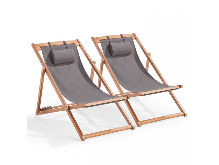 Oviala - Lot de 2 chiliennes en eucalyptus inclinables