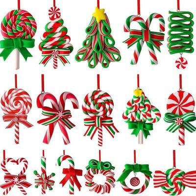 Uplift Picks Wooden Candy Cane Christmas Tree Pendant Holiday Decoration 16 Pcs