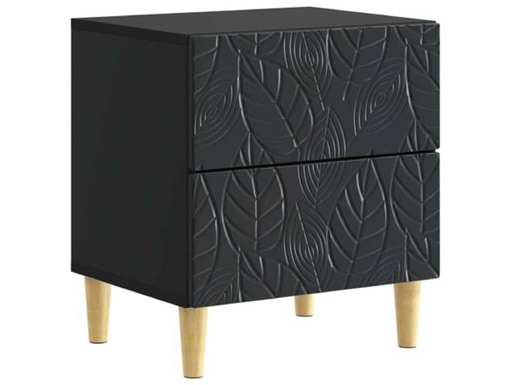 KUPTYERFG Nachttisch Schwarz 43 x 34,5 x 48 cm Beistelltisch Holz Kompakter Bettisch fürs Schlafzimmer mit 2 Schubladen, stabilen Eukalyptus-Holzbeinen und robuster Ablagefläche.