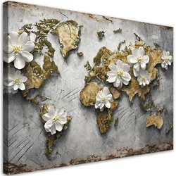 WANDBILD weltkarte blumen textur