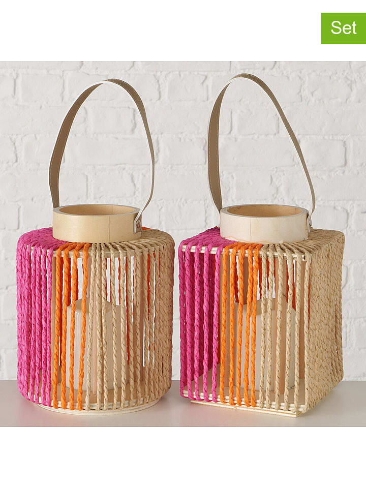Boltze 2er-Set: LED-Windlichter "Nista" in Pink/ Beige/ Orange - (H)22 cm - onesize