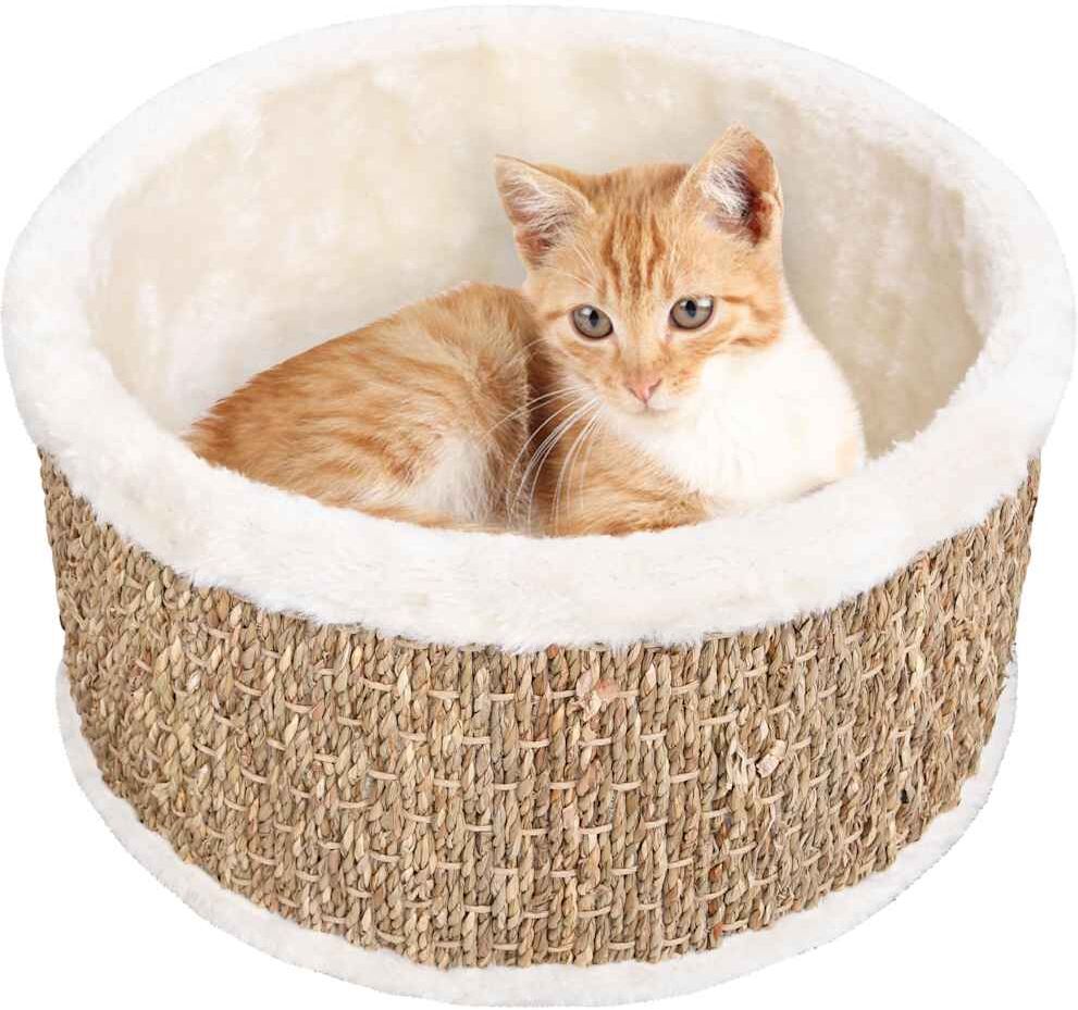vidaXL Cesta redonda para gatos 36 cm hierba marina Beige