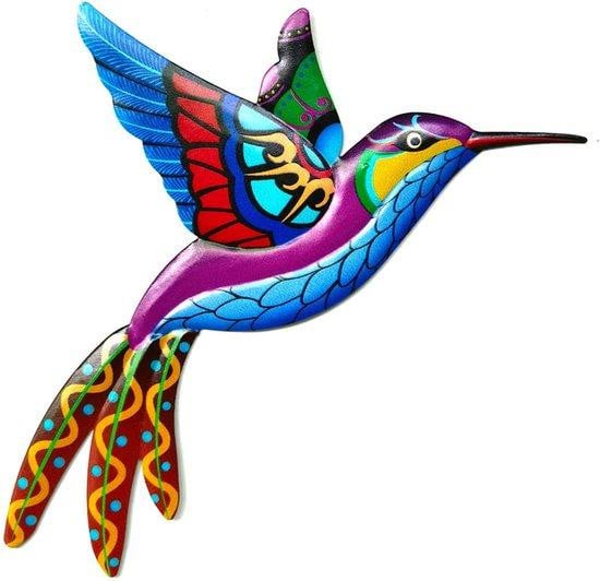 Unyqoos Metalen Kolibri Wanddecoratie - Handgeschilderde Kleurrijke Wandkunst voor Binnen en Buiten