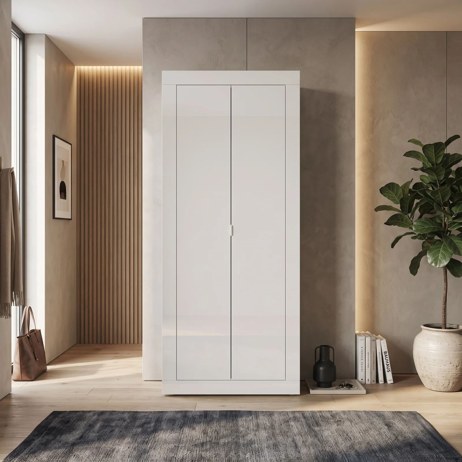 garneroarredamenti Mobile multiuso ingresso appendiabiti 78x187h cm moderno bianco lucido Eternity