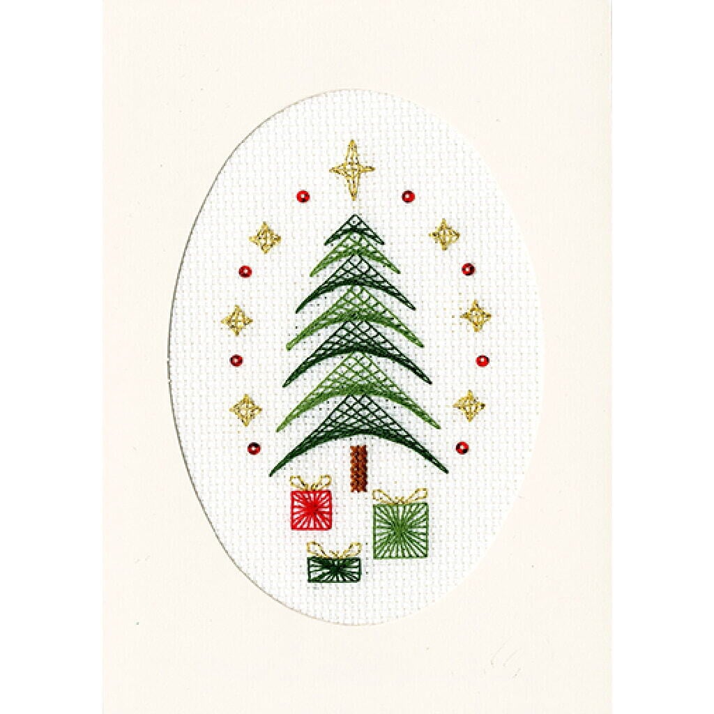 Set van geborduurde wenskaarten All wrapped up van Bothy Threads, 7 x 11 cm, inclusief patroon