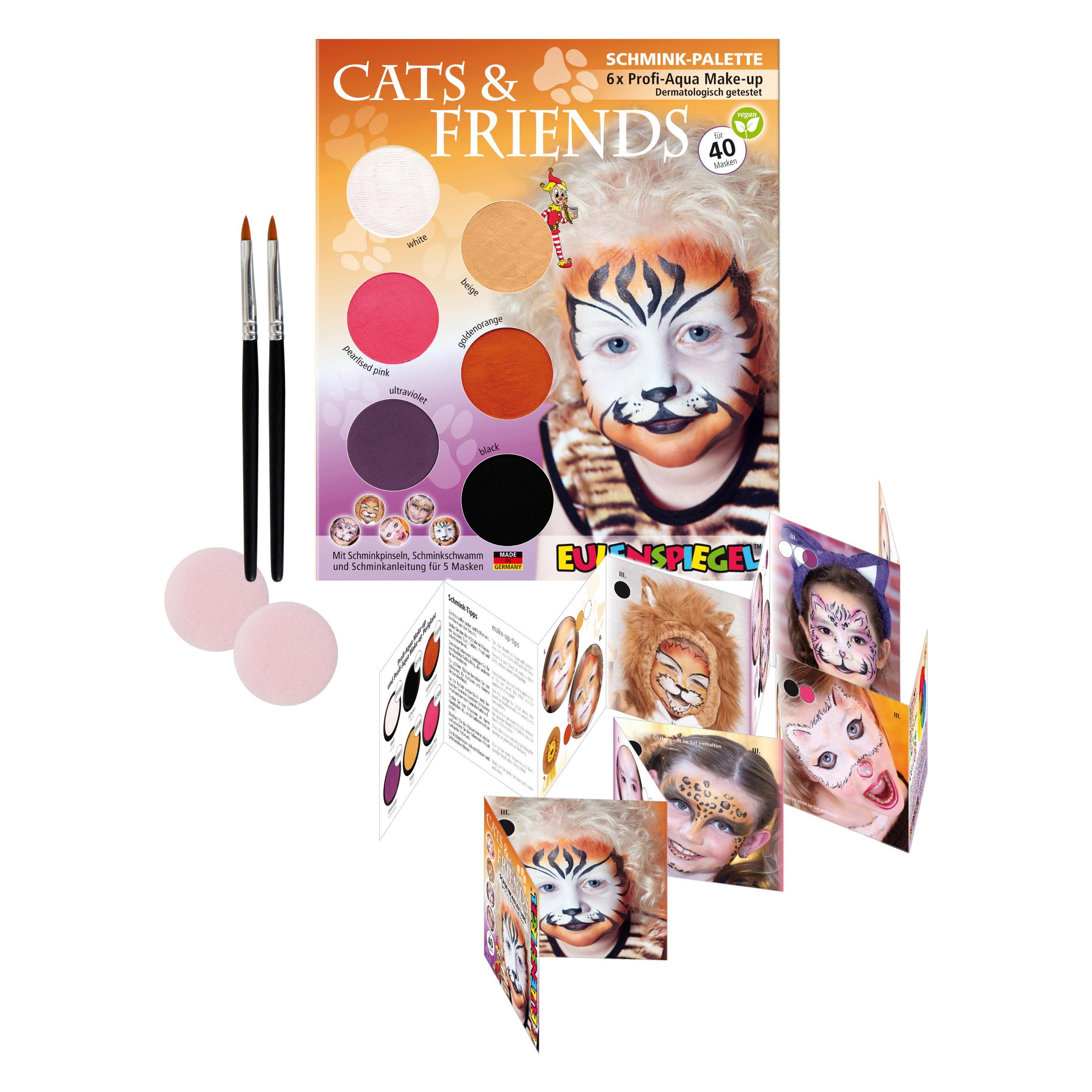 Eulenspiegel 207055 - Schmink-Palette Cats & Friends, Anleitung für 5 Tiermasken, Kinderschminke, Fa (207055)