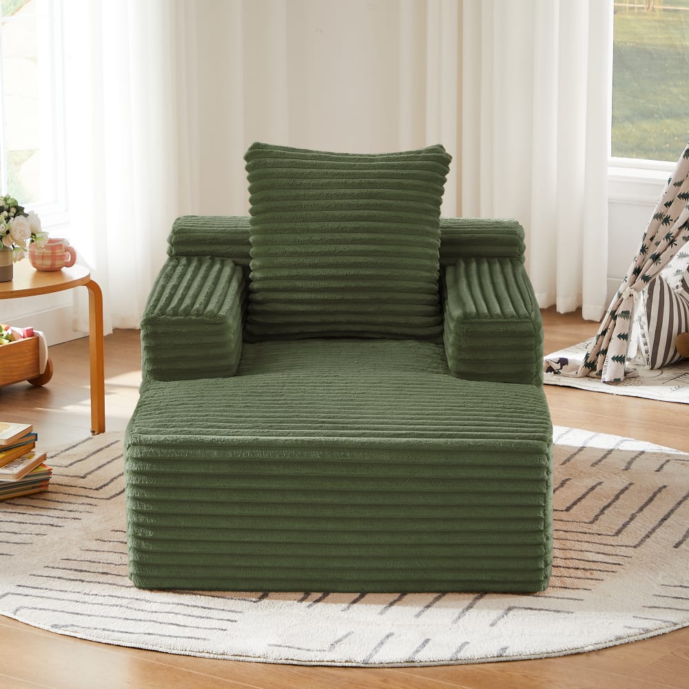 Urban Meuble Fauteuil lounge en velours côtelé vert Vert 27x94x27cm