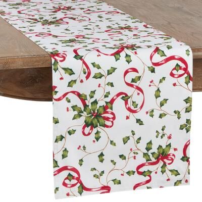 Saro Lifestyle Table Runner With Holly and Ribbon Design