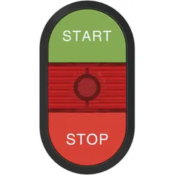 ABB MPD4-11R Doppeldrucktaster, Tasten - oben grün: START - unten flach: rot STOP - Mitte: rot