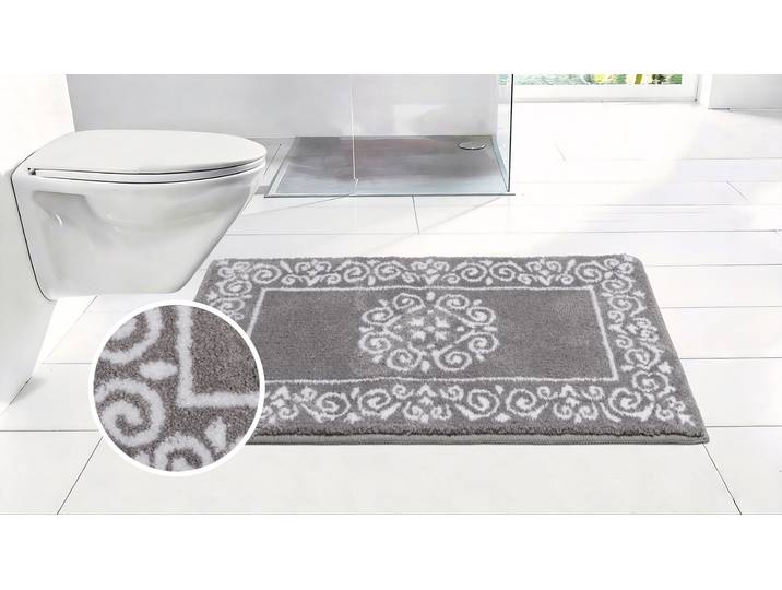 Badematte GOODPRODUCT Dafna, Orient-Optik, Vintage Design , grau, H:12mm, Polyester, Badematten, Badematte, Badteppich, Badvorleger, Badezimmer Teppich