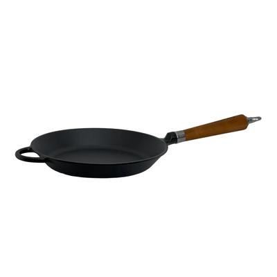 Bratpfanne RONNEBY BRUK "Maestro, flach, mit Holzgriff & Gegengriff", schwarz, mit buchenholzgriff, B:28cm H:8cm L:56cm, Pfannen, Bratpfanne