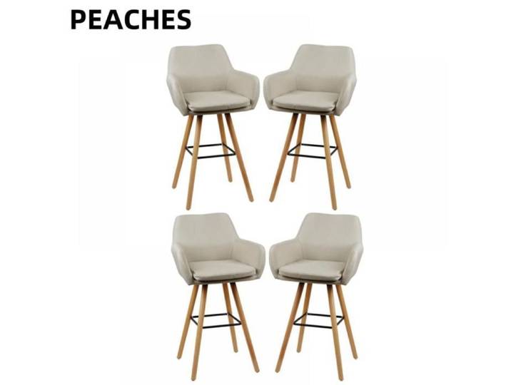 Tabouret de comptoir -Lot de 4 Tabourets de Bar -PEACHES- en lin Beige pour salon cuisine