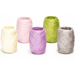 Creativery 5x20m Papierband Raffiabast Set Geschenkband Raffia Papier Schnur Craft Verpackung Bastband Bastelband Geschenke Deko Flieder Grün Sanfte Farben Mix