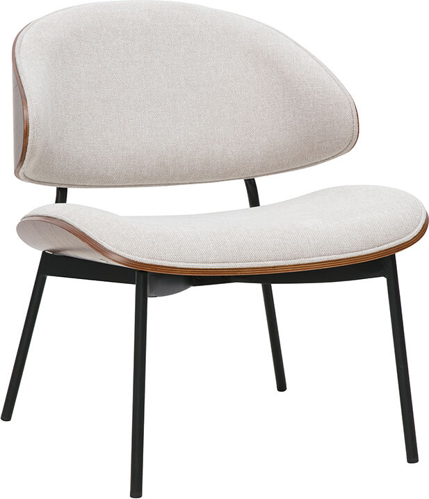 Miliboo Sessel in beige Textur-Samtstoff, dunkles Holz und schwarzes Metall FABULO