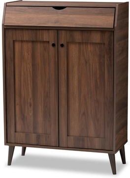 Baxton Studio Mid-Century Walnut Brown 2-Door Shoe Storage Cabinet