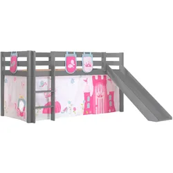 HOCHBETT mit Rutsche Karolina Massivholz Grau Textilset Princess 3
