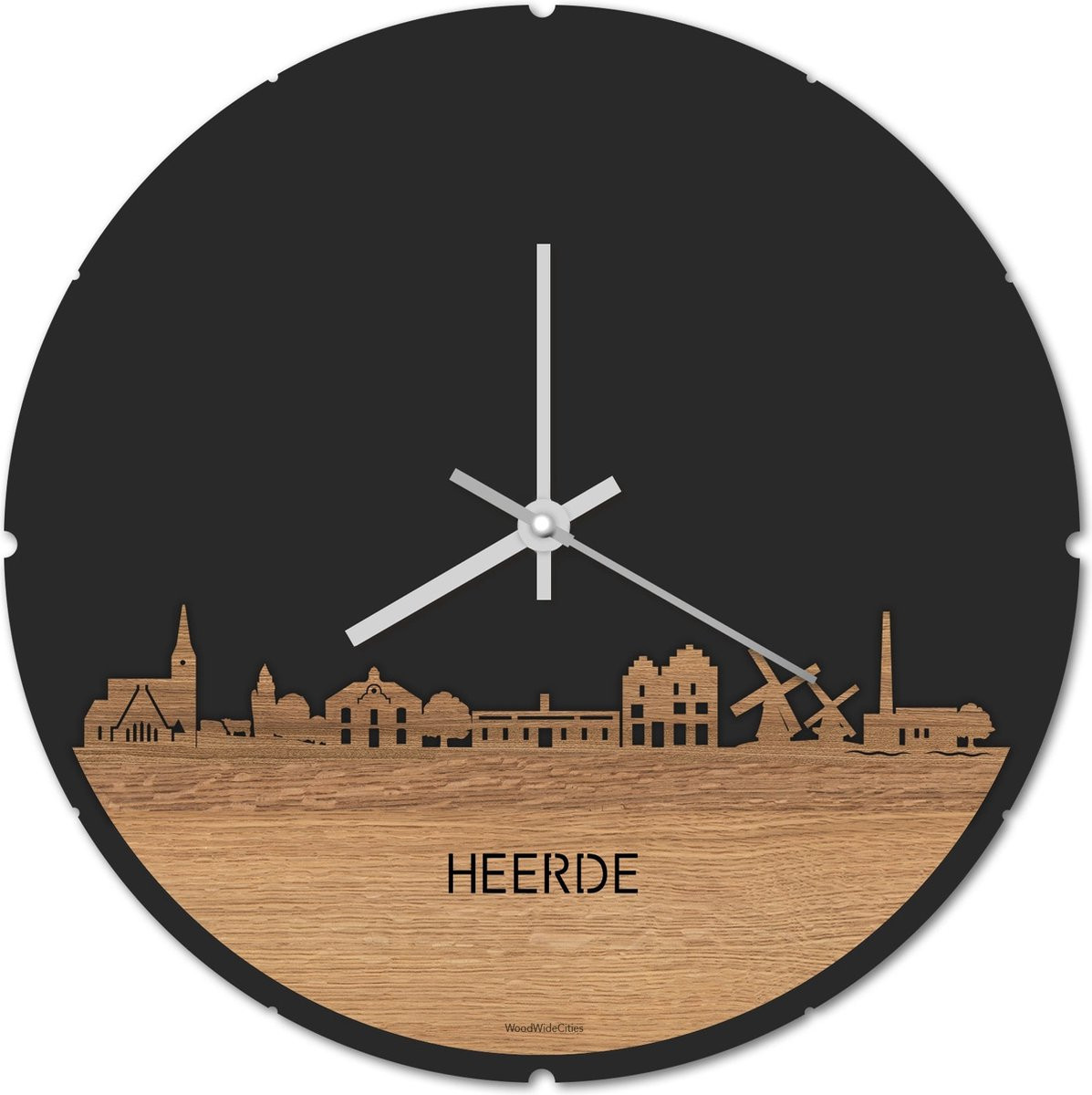 Skyline Klok Heerde - Rond - Eikenhout - Ø 44 cm - Wanddecoratie met stil uurwerk