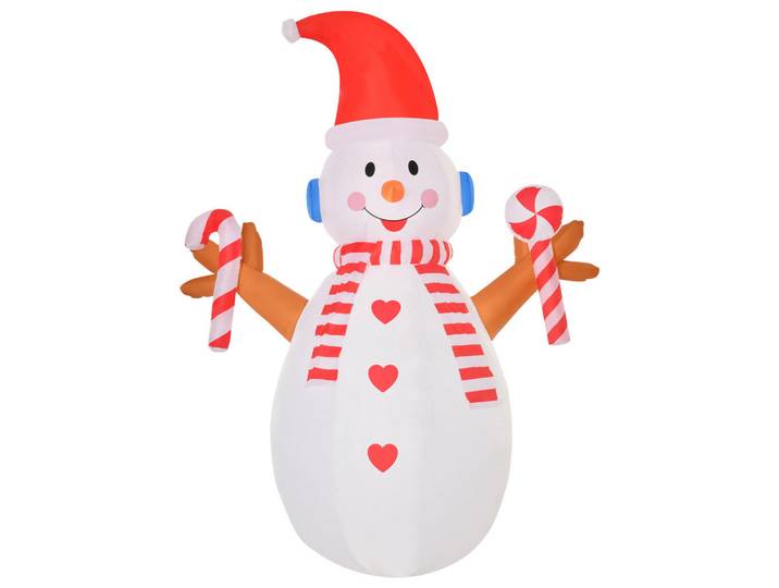 Homcom Aufblasbarer Schneemann, Polyestertuch, Weiß+Rot, Mehrfarbig, Kunststoff, 100x240x180 cm, Dekoration, Weihnachtsdekoration