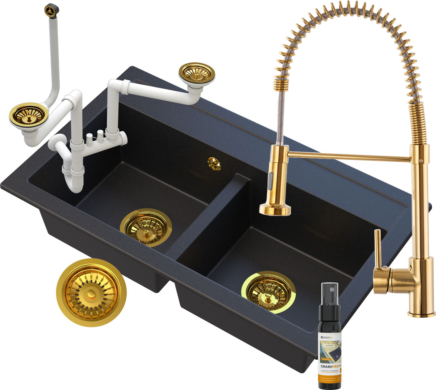 Doppelwaschbecken Golden Duet + Siphon Golden
