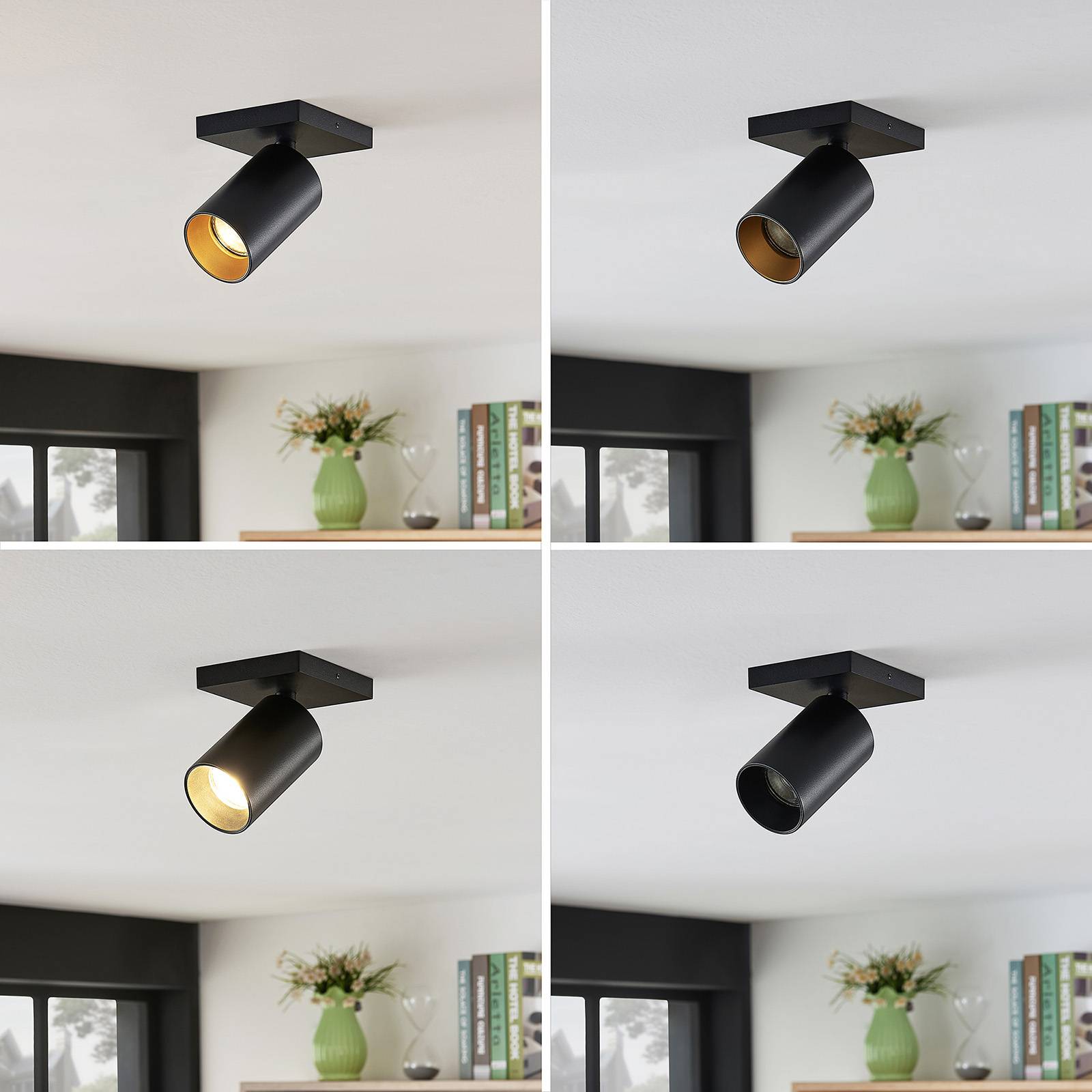 Arcchio spotlight Brinja, sort, kantet, Ø 6 cm, 1 lyskilde, GU10 Brinja Arcchio, dæmpbar, Sort, Gangområde, Aluminium, Moderne