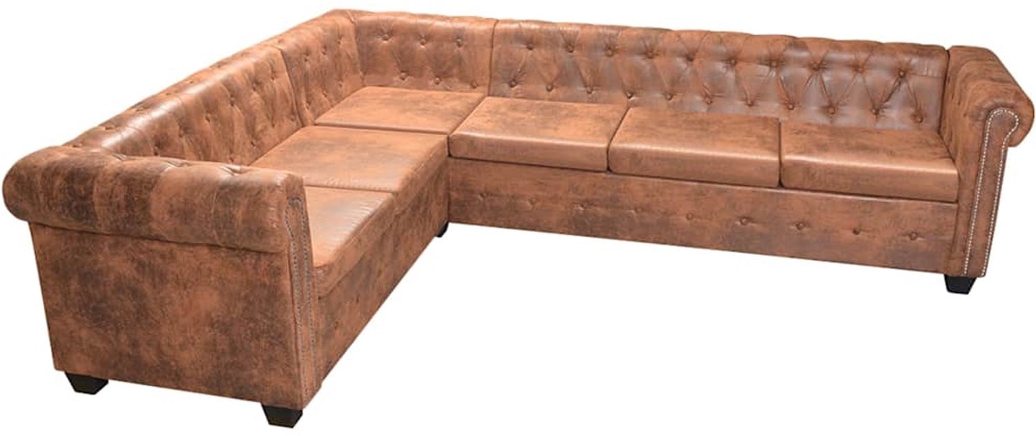vidaXL Chesterfield Hoekbank - 6-Zits - Bruin - Kunstleer