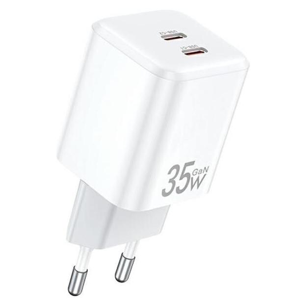 Awei ład. siec. PD65-EU 35W 2x USB-C biała/white GaN (35 W, 2 Ports) (PD65-EU)