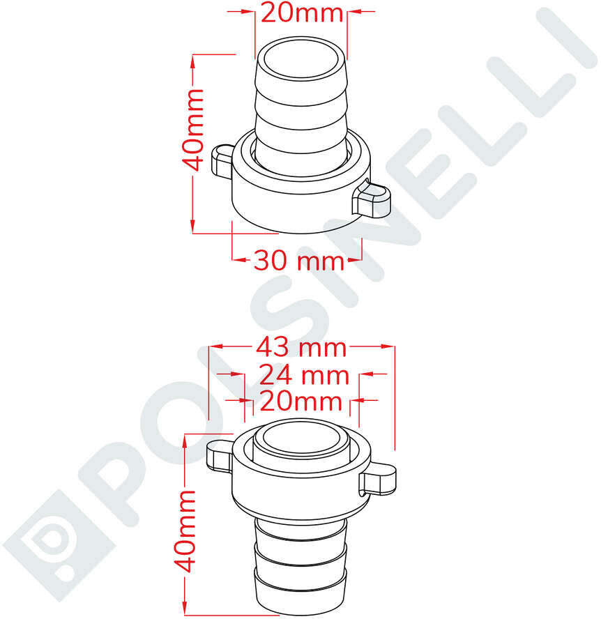 Rover Pompe Kit raccord de tuyau droit et pivotant NOVAX 20