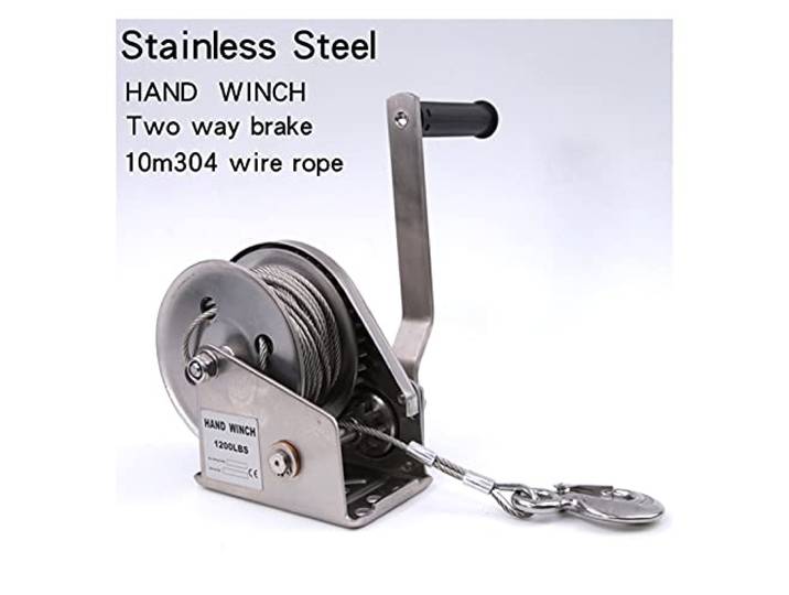 Manuelle Winde, 1200 lbs 304 Edelstahl selbsthemmende Winde / 10m Stahldrahtseil Haken Zwei Way Bremse