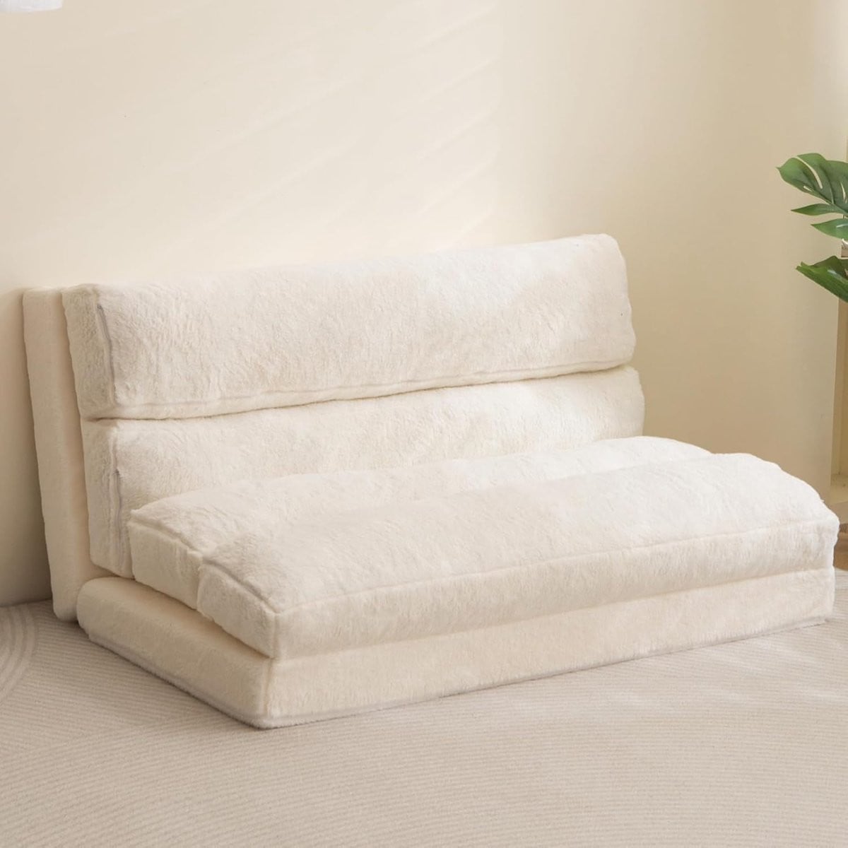 Inklapbare zitzakbed slaapbank en vloermatras voor volwassenen, beige, B: 100 cm, L: 240 cm