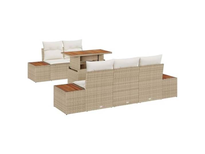 Gartensofas Set aus Polyrattan 6 Stk. Beige und Creme mit Stahlrahmen Modulares Design, Tischplatte aus Akazienholz, waschbar, UV-beständig, eleganter Stil für Ihre Terrasse
