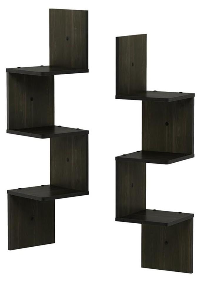 Dripio L-vormige wandplank met 3 niveaus, espresso, set van 2