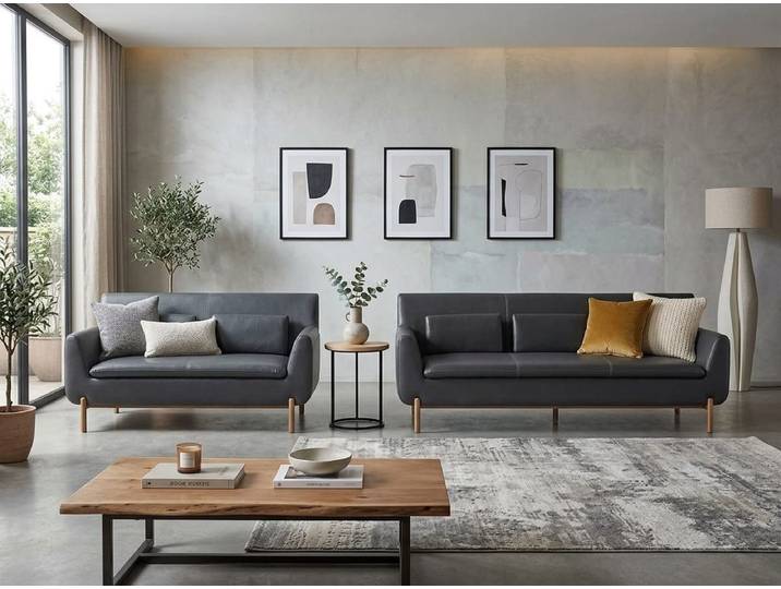 Xlmoebel Polstergarnitur Modernes Wohnzimmer Set 2 Sofas Anthrazit Leder Polstermöbel, (2-tlg., 2-tlg)