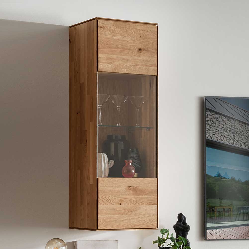 Pharao24.de Wand Vitrine aus Wildeiche Massivholz Glastür