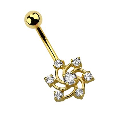 Bauchnabelpiercing ADELIA´S "Piercing Bauchnabelpiercing", transparent (klar), Piercings, Damen, onesize, Chirurgiestahl, Spiralblume mit sieben gefassten Steinen