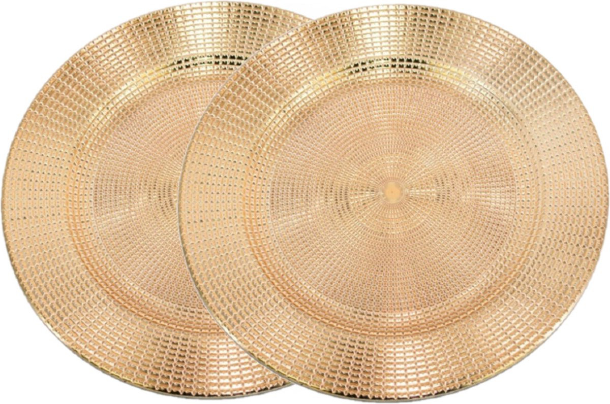 Gerim Kerstdiner Onderborden - 4 stuks - Rond - Goud - Kunststof - D33 cm