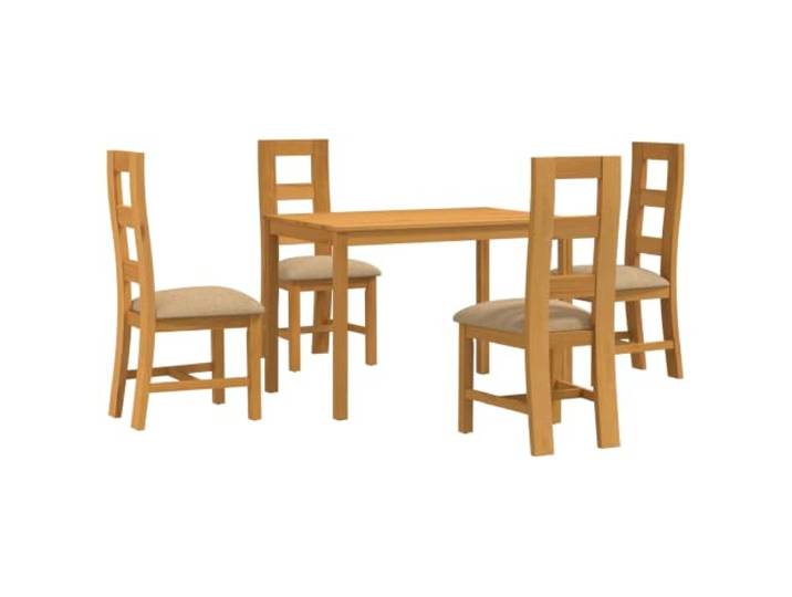 KTHLBRH 5-teiliges Esszimmer-Set, beige, massives Eichenholz, mit 4 Stühlen 1 Tisch, 4 gepolsterte Stühle, quadratische Beine, leichte Reinigung, einfache Montage