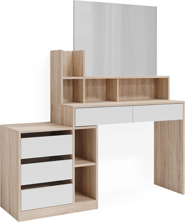 Vicco Anja Kaptafel met spiegel Wit/Sonoma, Breedte: 139.8 cm