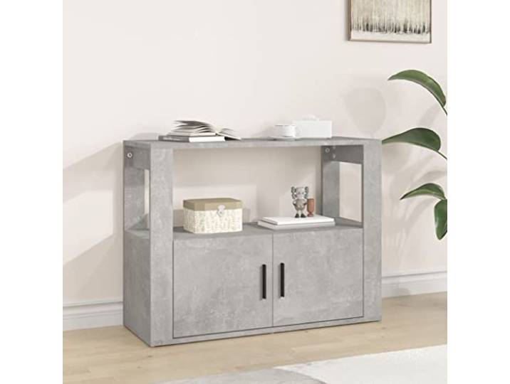 RJPLMFV Anrichte, grau, Beton, 80 x 30 x 60 cm, Holz Regal und Türen, feuchtigkeitsbeständig, Wandbefestigung inklusive, elegante Aufbewahrungseinheit