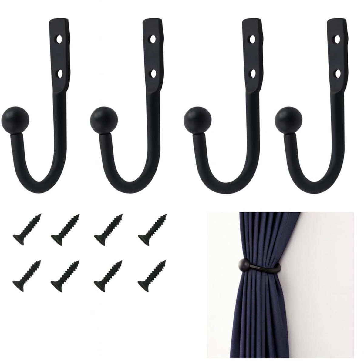 Dailygoods Kapstokhaak Set 4 Stuks - Zwarte Wandhaak - Metalen Drukgiet Haken